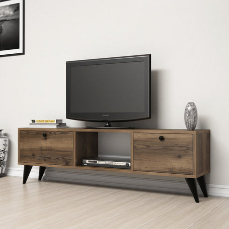 TV-Möbel Serenat Walnut Black Melamin 138x42.6x29.5 cm