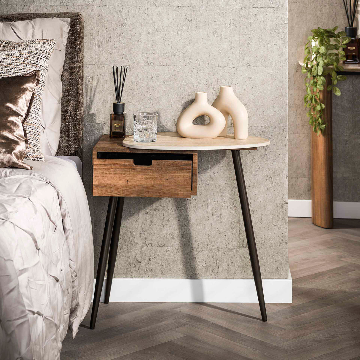 Borea Nachttisch Rechts 1 Schublade Keramik Travertin