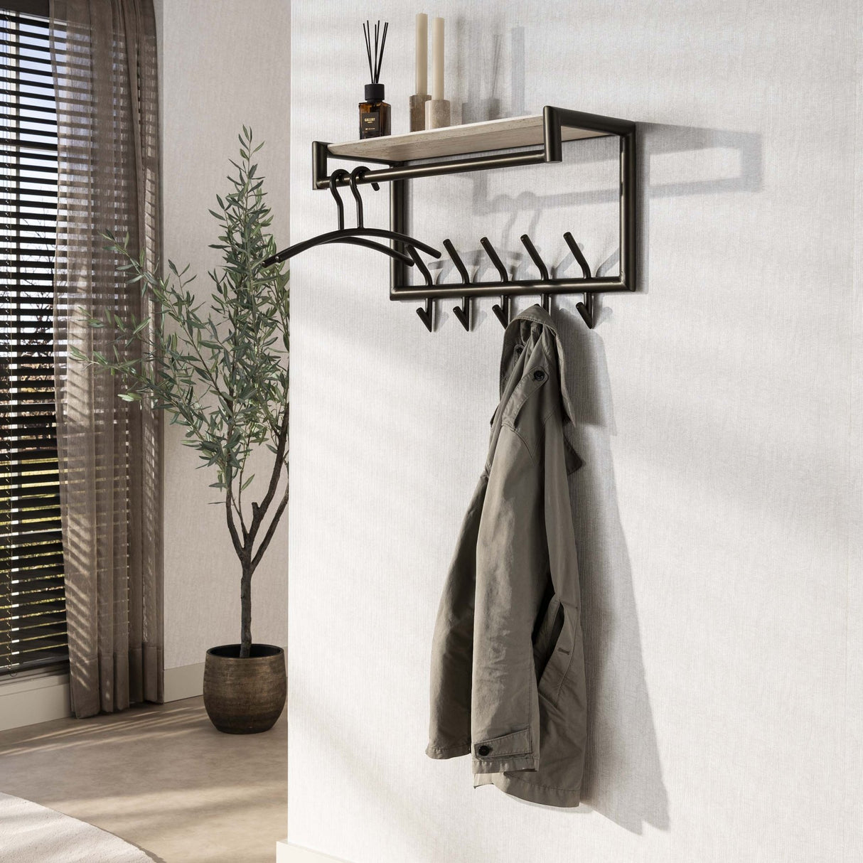 Garderobenwand Travertin 2x5 Haken 65 cm Melamin