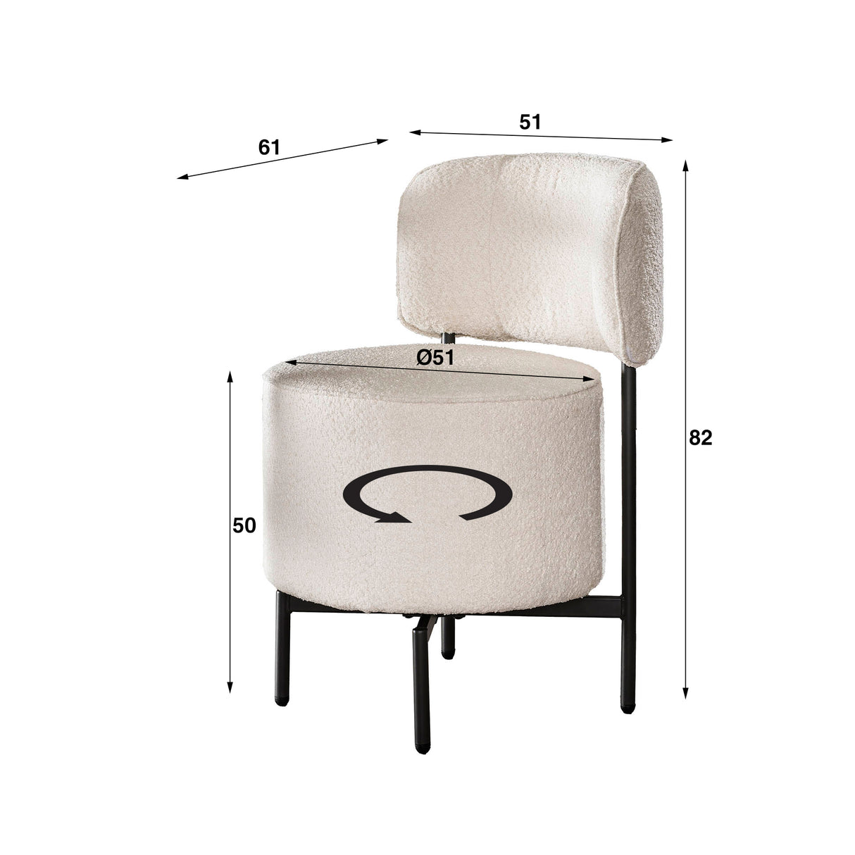 Set von 2 Esszimmerstühlen Dante Bouclé weiß drehbar