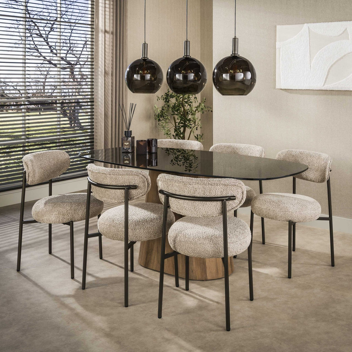 Eetkamerstoel rond bouclé zand-bruin Aero