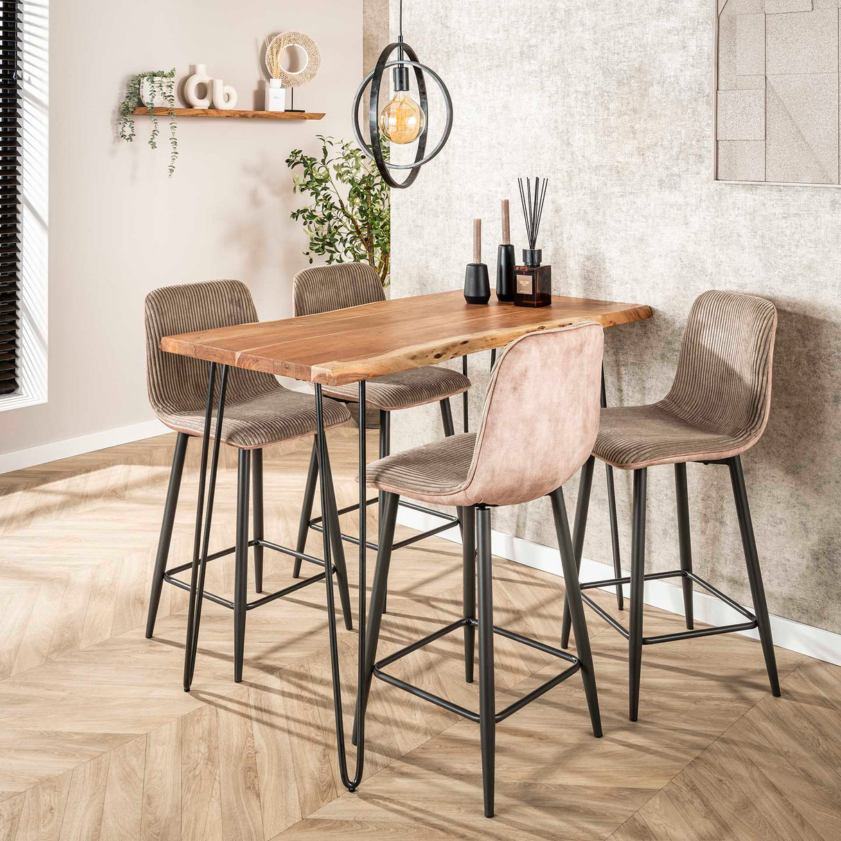 Moderner Barhocker Lento Rib Rock Stoff Sand Ribstruktur