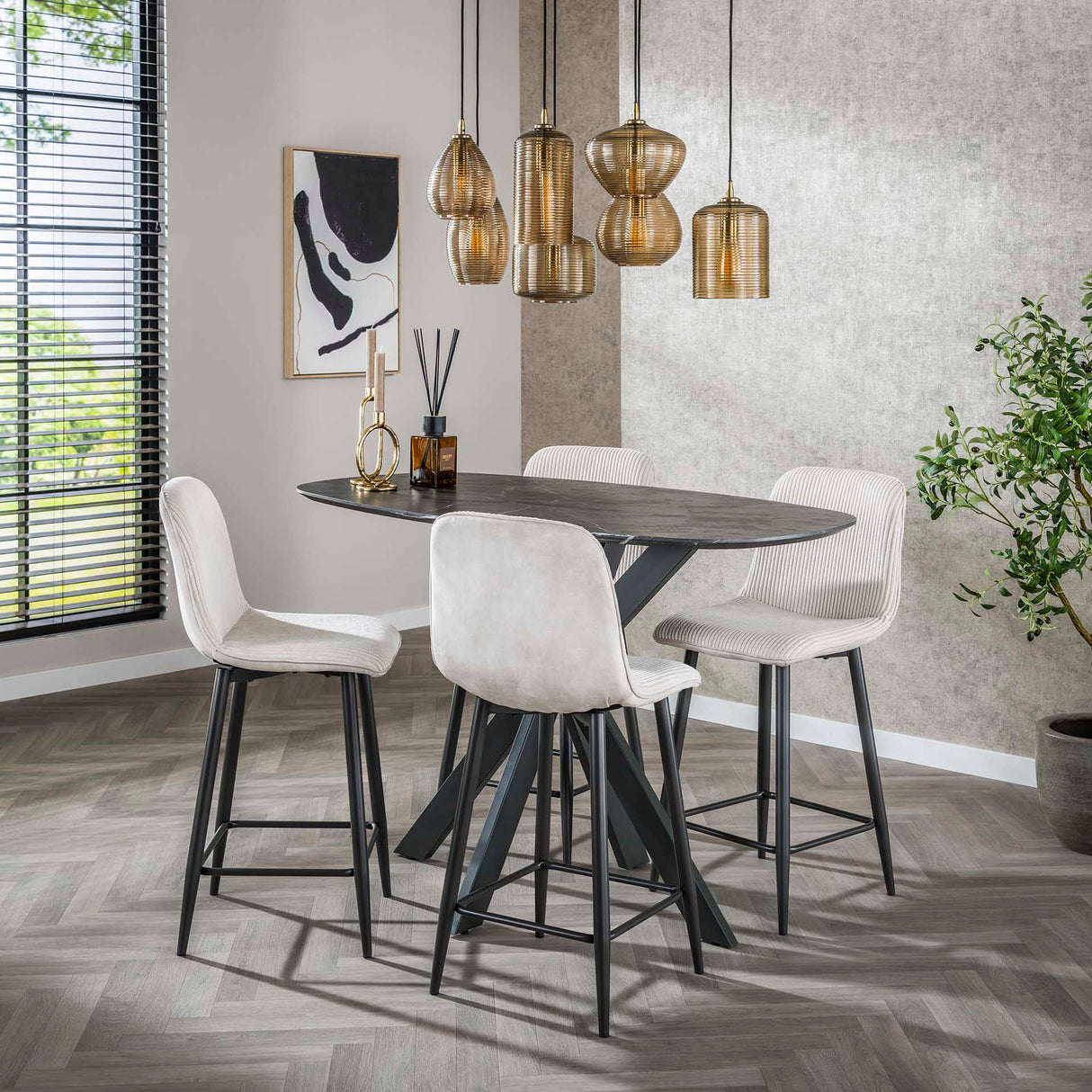 Moderner Barhocker Lento Rib Rock Stoff Elfenbein Rippstruktur