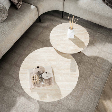 Couchtisch-Set Nola Rund - Keramik Travertin (2-teilig)