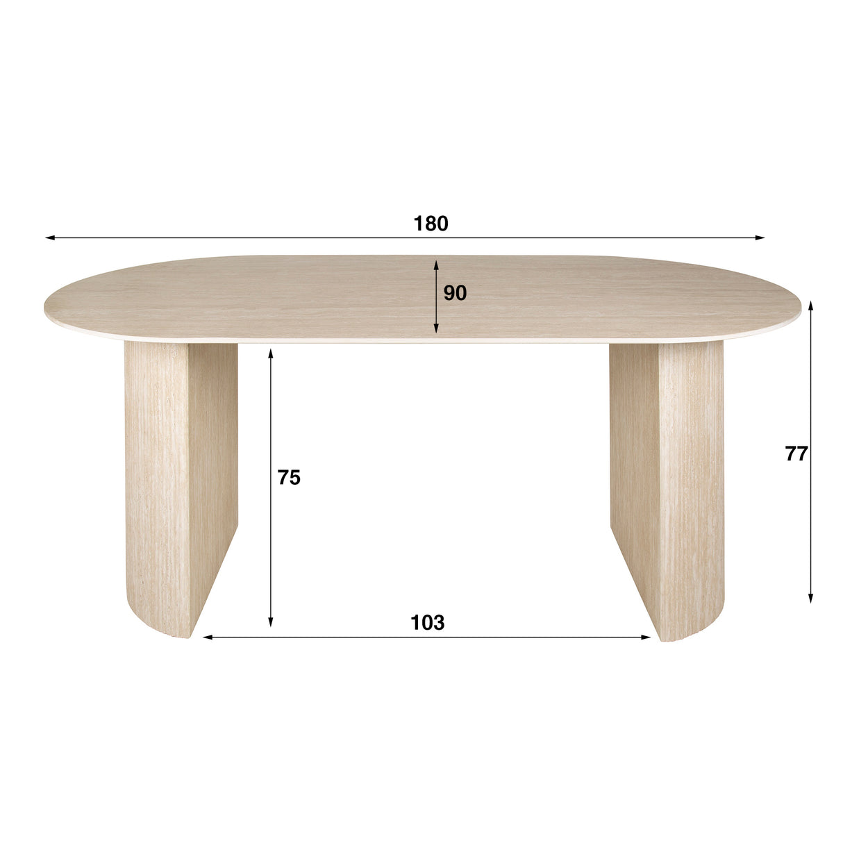 Eettafels - Ovale Eettafel Jimi 180x90 cm travertin beige - Dimehouse