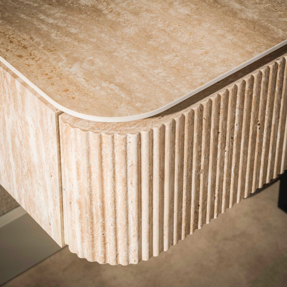 Zwevend nachtkastje met 1 lade Jimi beige keramiek travertin