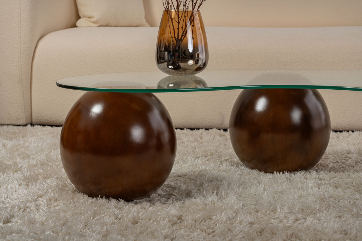 Salontafel Sphere Walnoot Transparant 120x70 cm Walnut Transparent Tempered glass