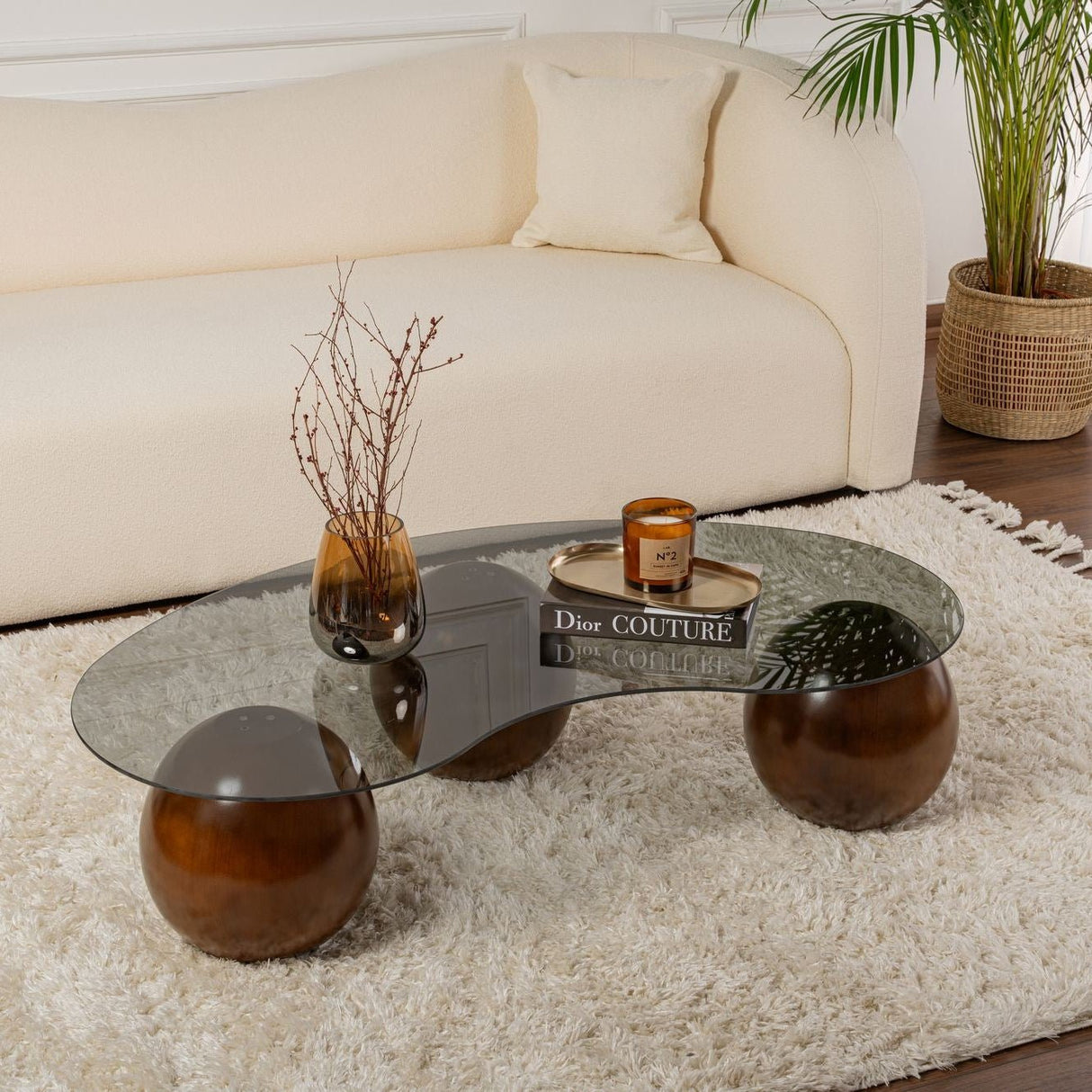 Couchtisch Sphere Walnuss und Grau 120x70 cm Walnuss Grau Sicherheitsglas