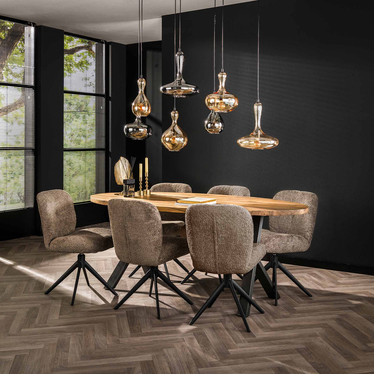 Drehbarer Esszimmerstuhl Taupe Bouclé Lirio Drehbar