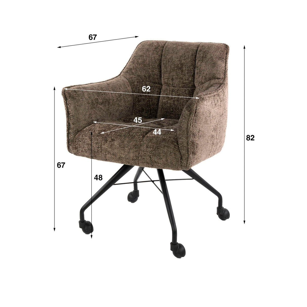 Satz von 2 Esszimmerstühlen Richmond Taupe Stoff mit Rollen