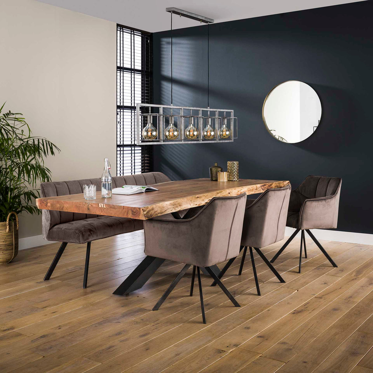 Set von 2 Esszimmerstühlen Lino Samt Anthrazit Drehbar
