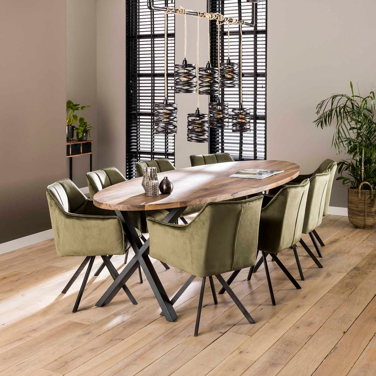 Set von 2 Esszimmerstühlen Lino Samt Grün Drehbar
