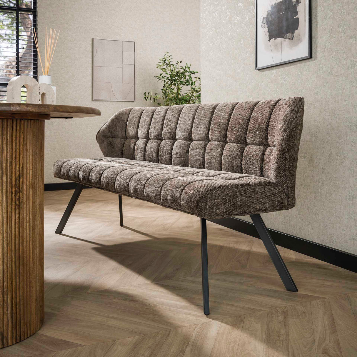 Esszimmerbank Lino Chenille Stoff Rich Taupe 180 cm Kariert