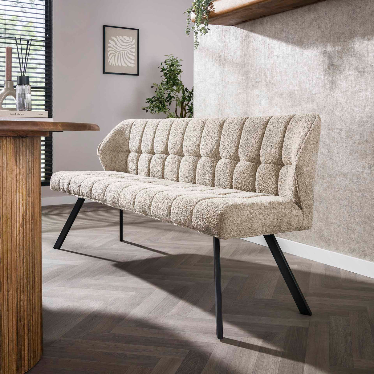 Esszimmerbank Lino Bouclé Stoff Sand 180 cm Kariert