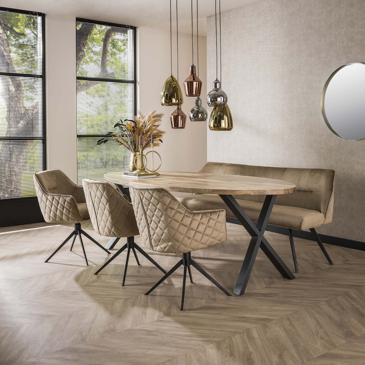 Esszimmerbank Chia Samt Champagner 188 cm