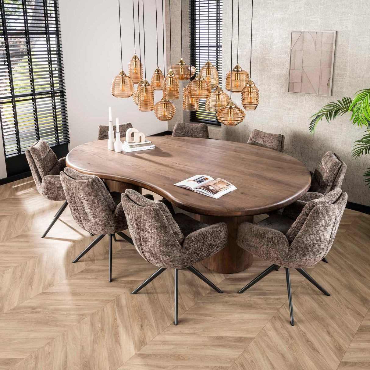 Set von 2 Esszimmerstühlen Elite Taupe Chenille Stoff Rich Drehbar