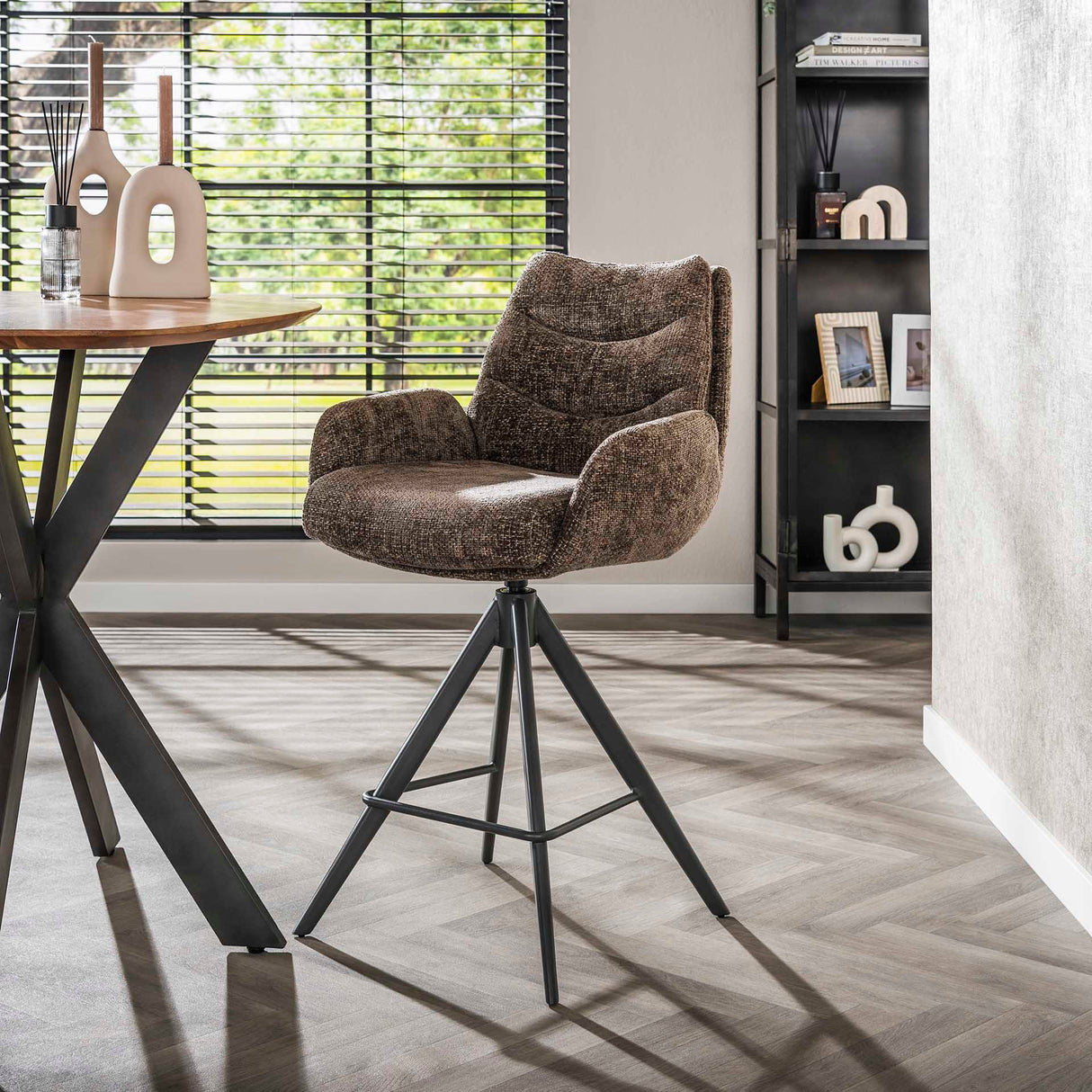 Set von 2 Barhockern Elite Taupe Chenille Stoff Rich Drehbar