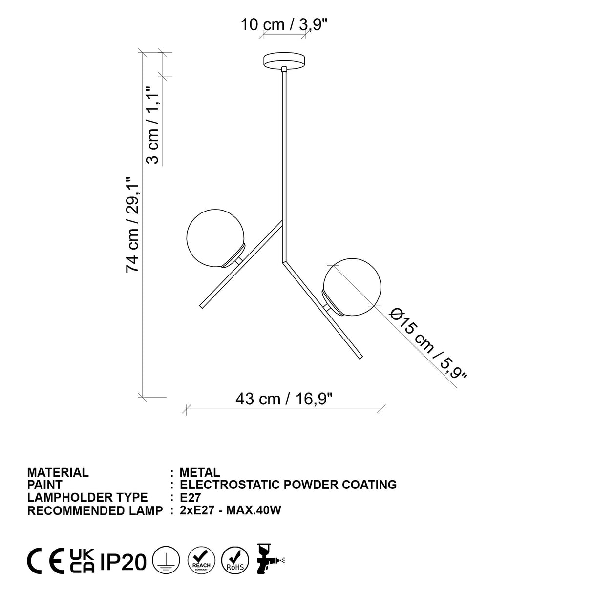Hängelampe 2-flammig Gold Glas Nimbus