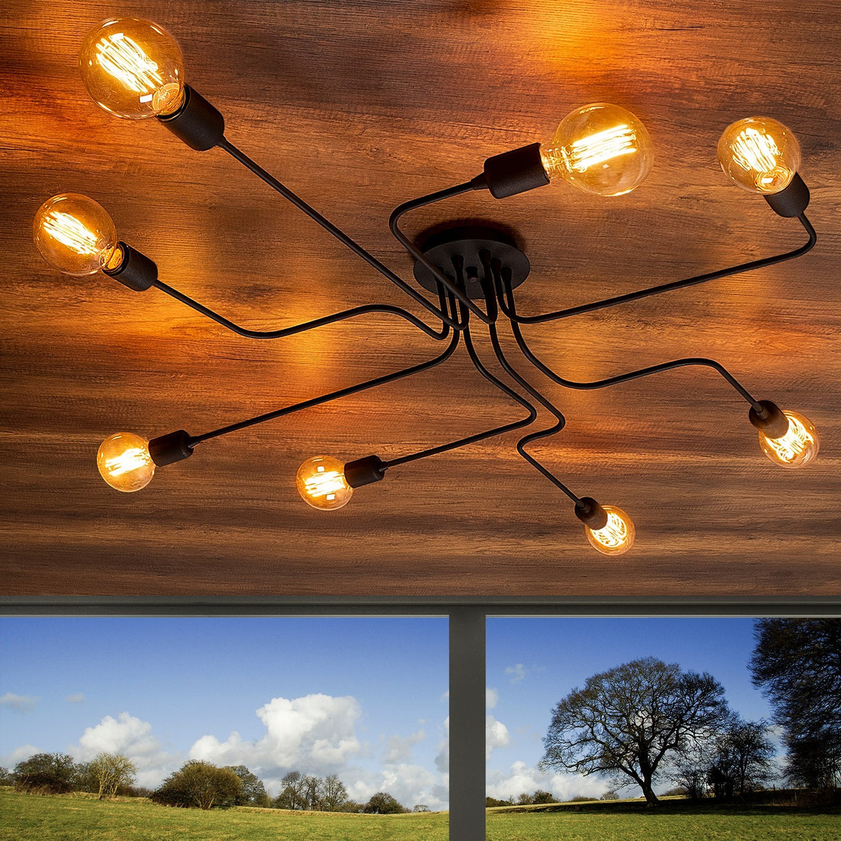 Hängelampe 8-flammig L Schwarz Metall Striker