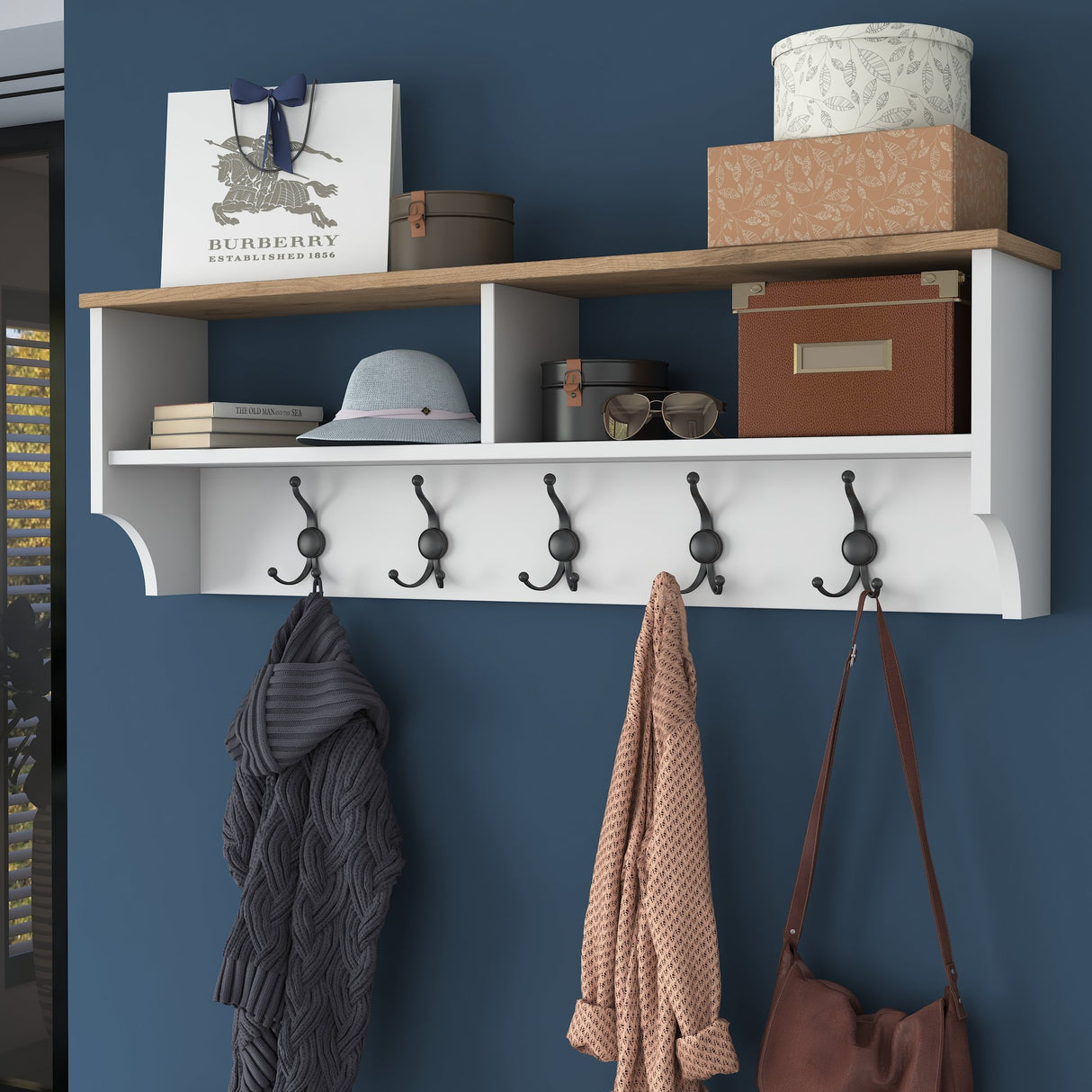 Möbelset Garderobe - Schuhschrank - Weiß-Walnuss Melamin