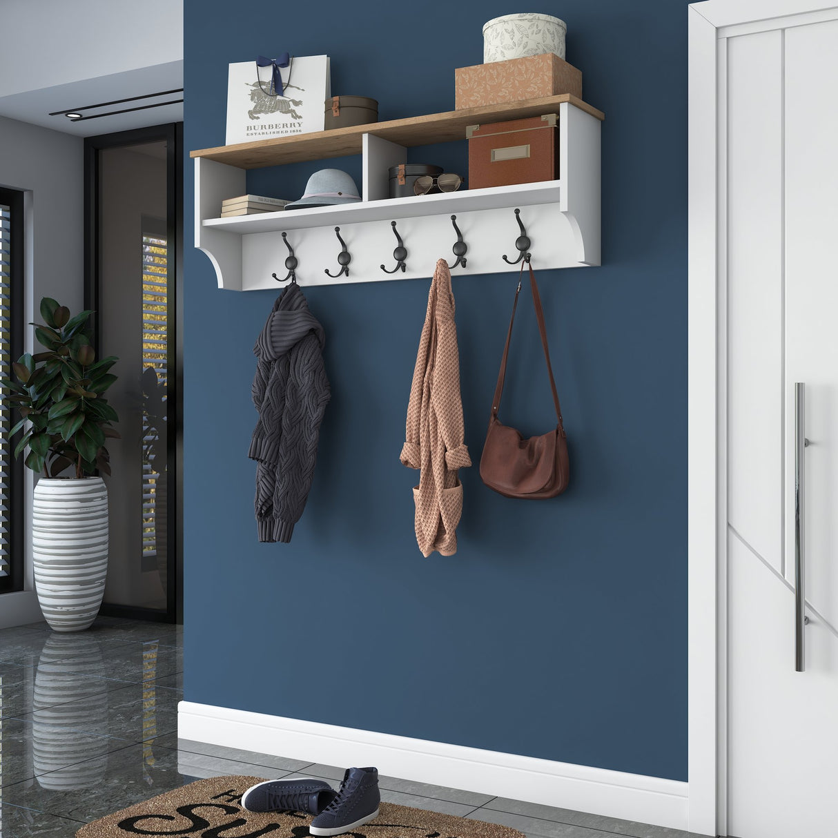 Kleiderständer Hally Weiß 15-haken - Zwei Fächer