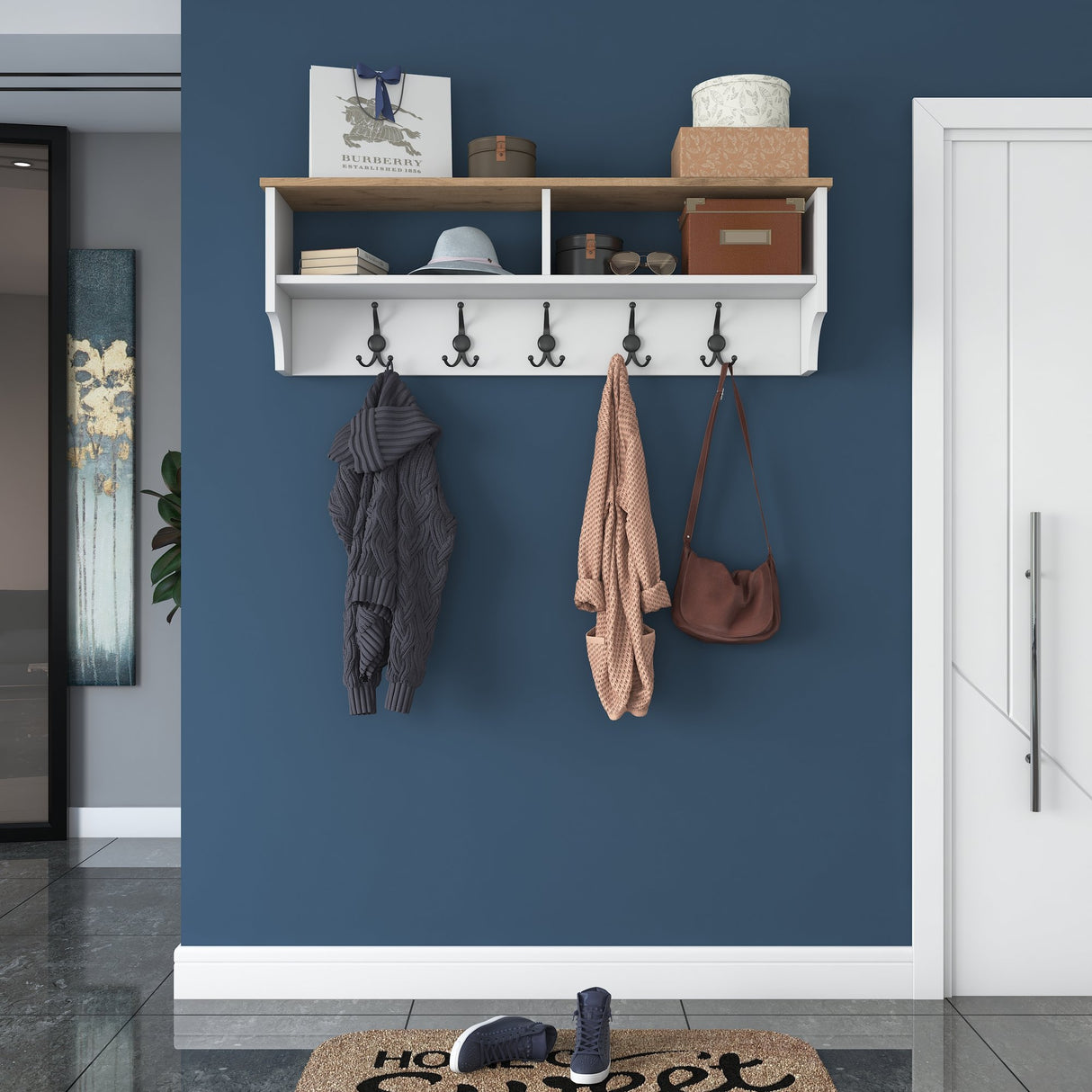 Kleiderständer Hally Weiß 15-haken - Zwei Fächer