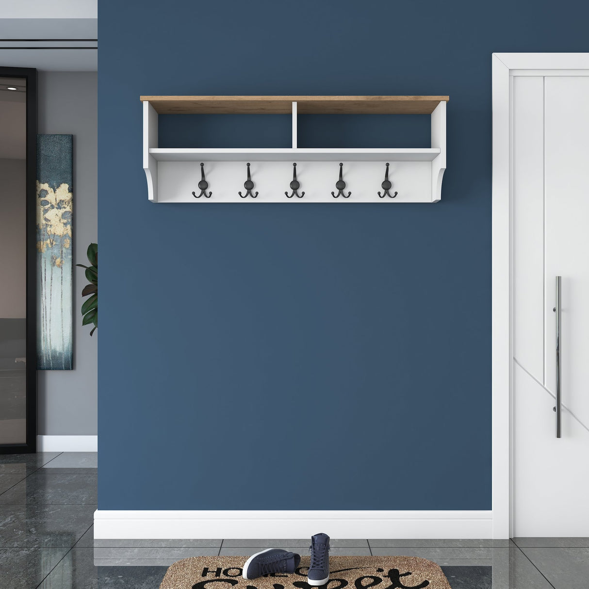 Kleiderständer Hally Weiß 15-haken - Zwei Fächer