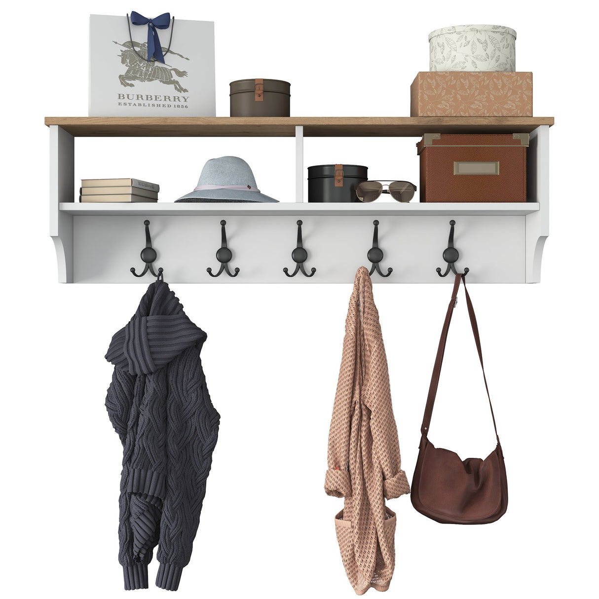 Kleiderständer Hally Weiß 15-haken - Zwei Fächer