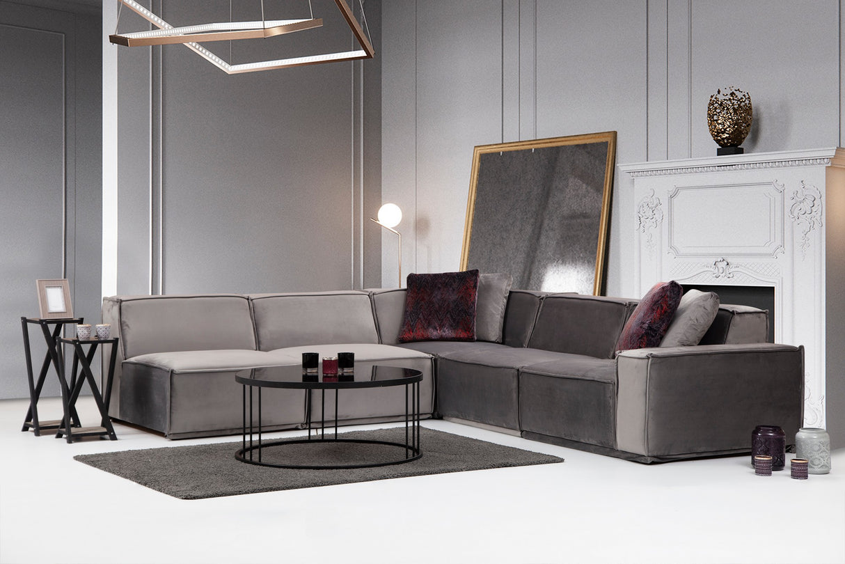 Ecksofa Links Lego Samt Grau