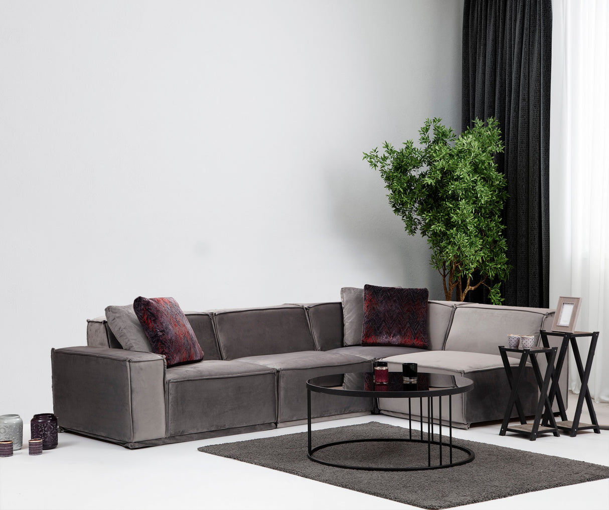 Ecksofa Rechts Lego Grau Velvet