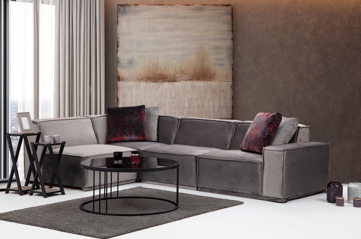 Ecksofa Links Lego Grau Samt