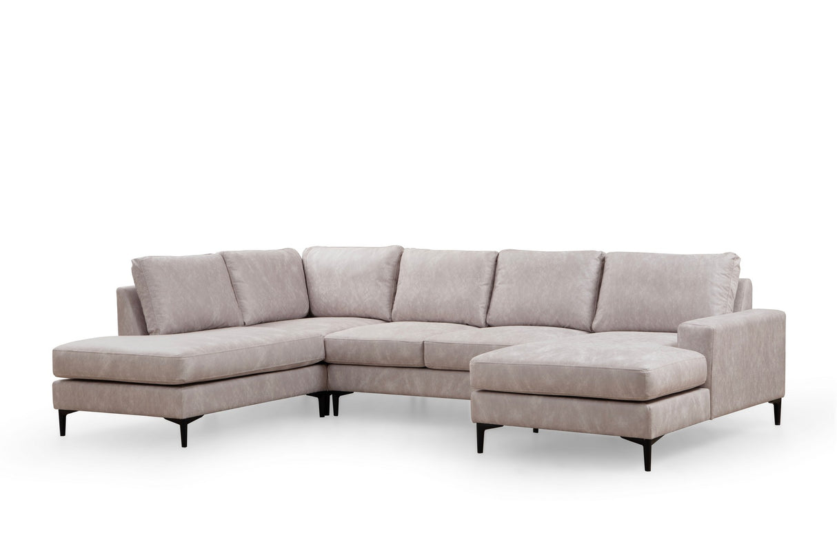 U-Bank Ecksofa Grau Stoff 314x200 cm – Links – Porto