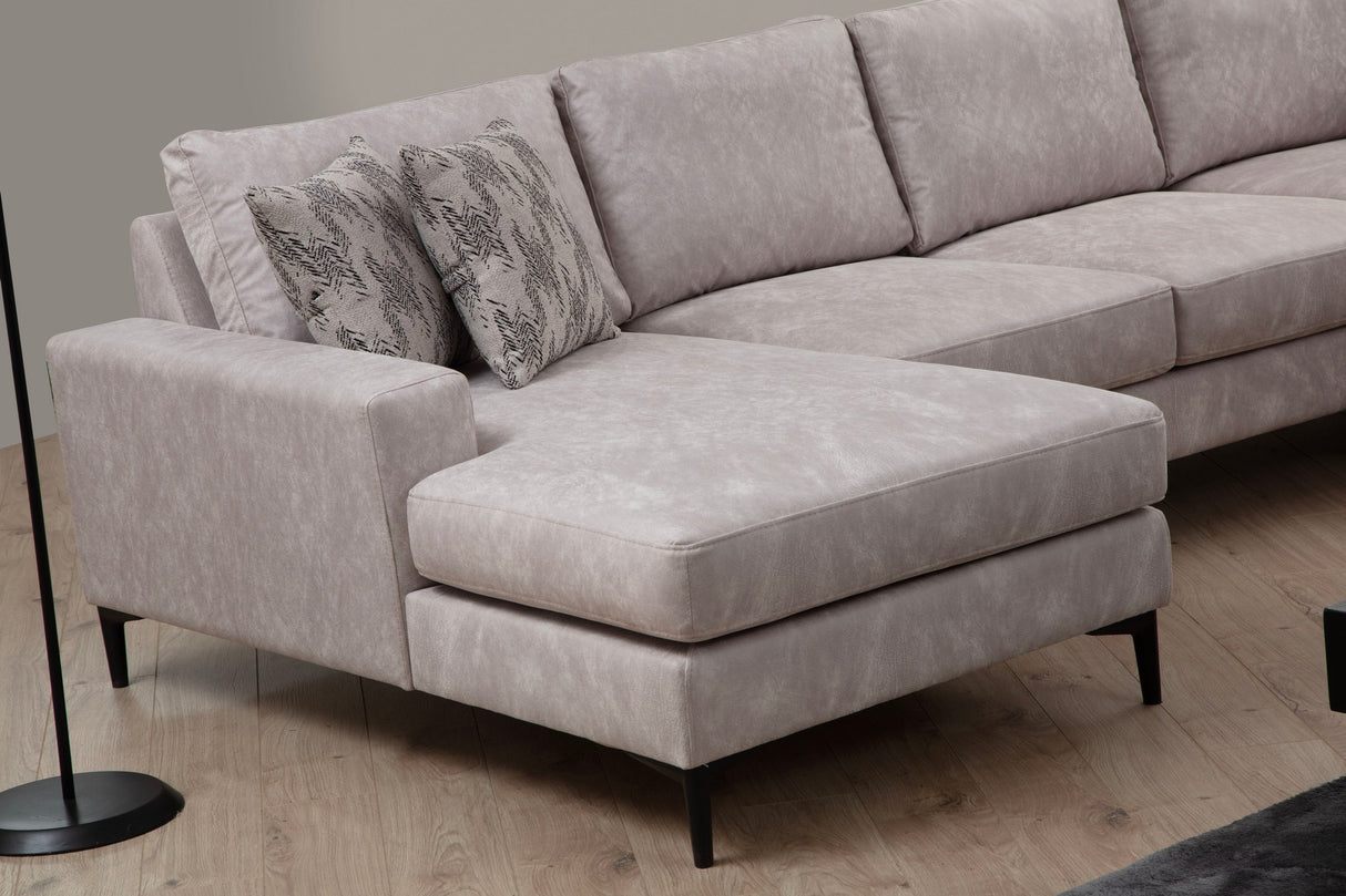 U-Bank Ecksofa Grau Stoff 314x200 cm – Rechts – Porto