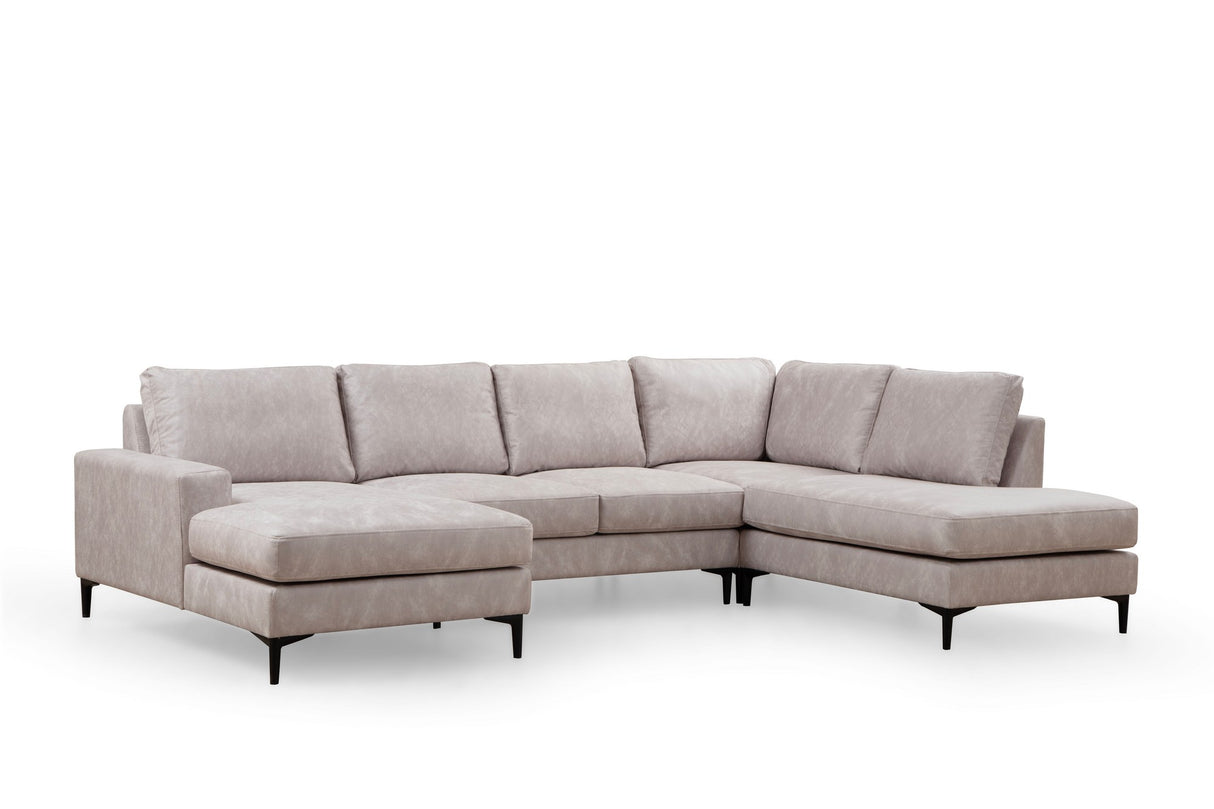 U-Bank Ecksofa Grau Stoff 314x200 cm – Rechts – Porto