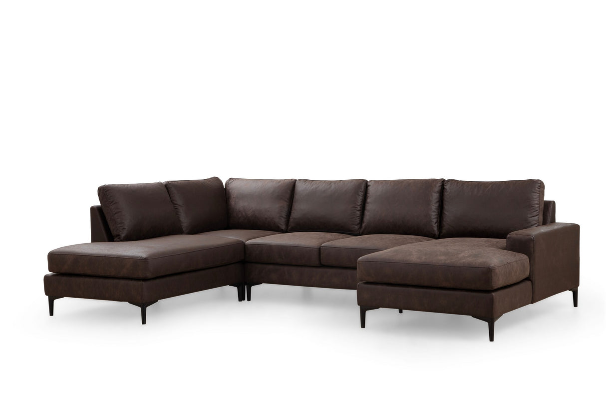 U-Bank Ecksofa Braun Stoff 314x200 cm – Links – Porto