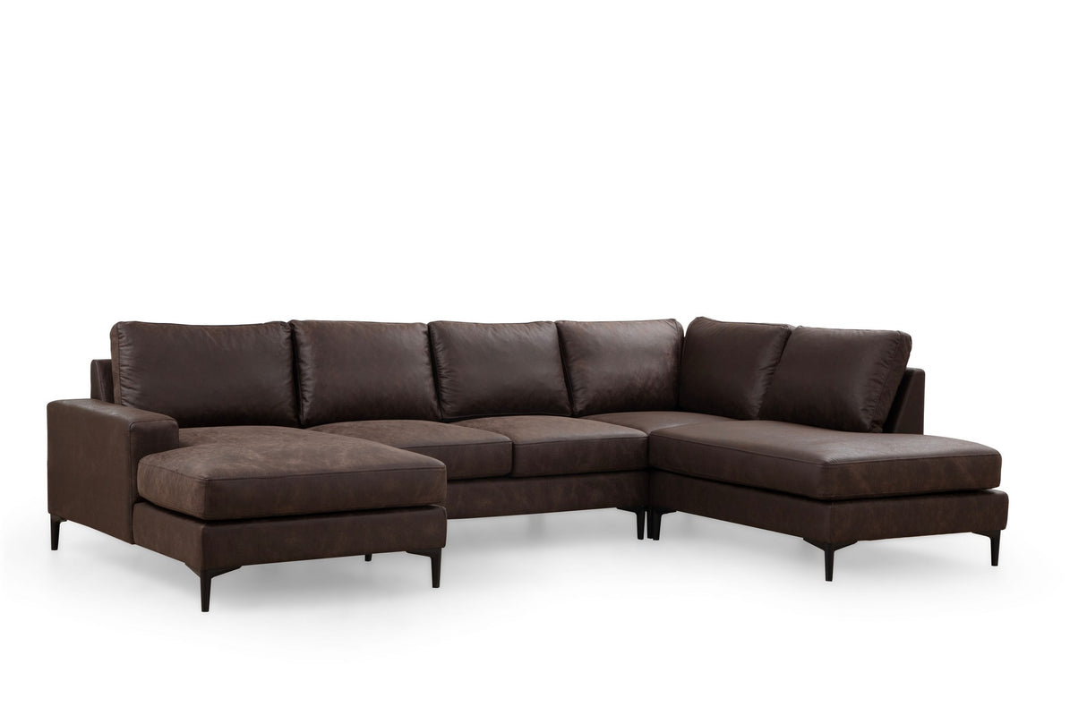 U-Bank Ecksofa Braun Stoff 314x200 cm – Rechts – Porto
