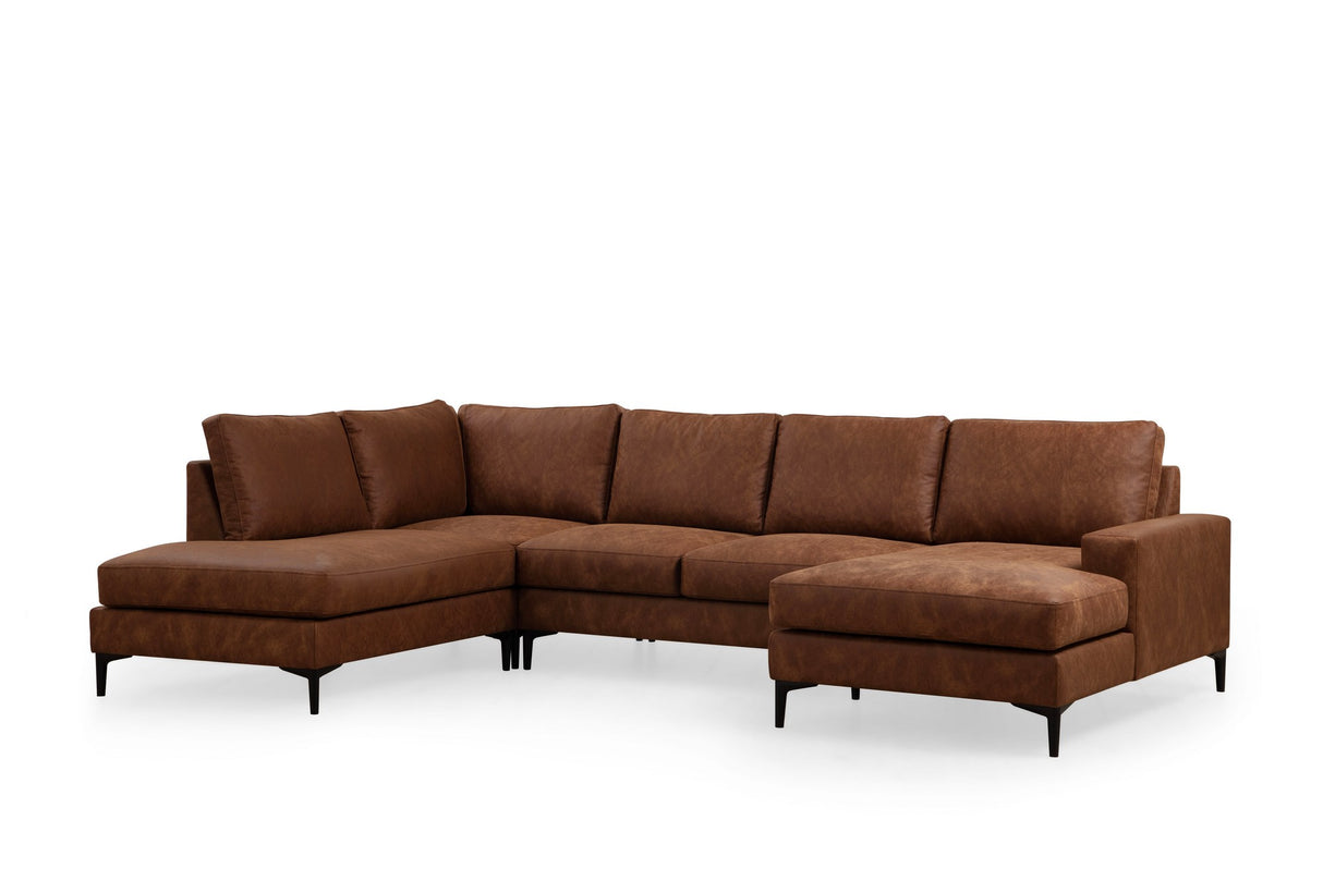 U-Bank Ecksofa Cognac Stoff 314x200 cm – Links – Porto