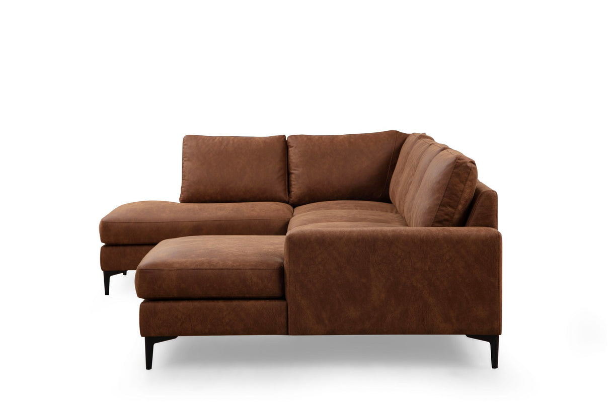 U-Bank Ecksofa Cognac Stoff 314x200 cm – Links – Porto