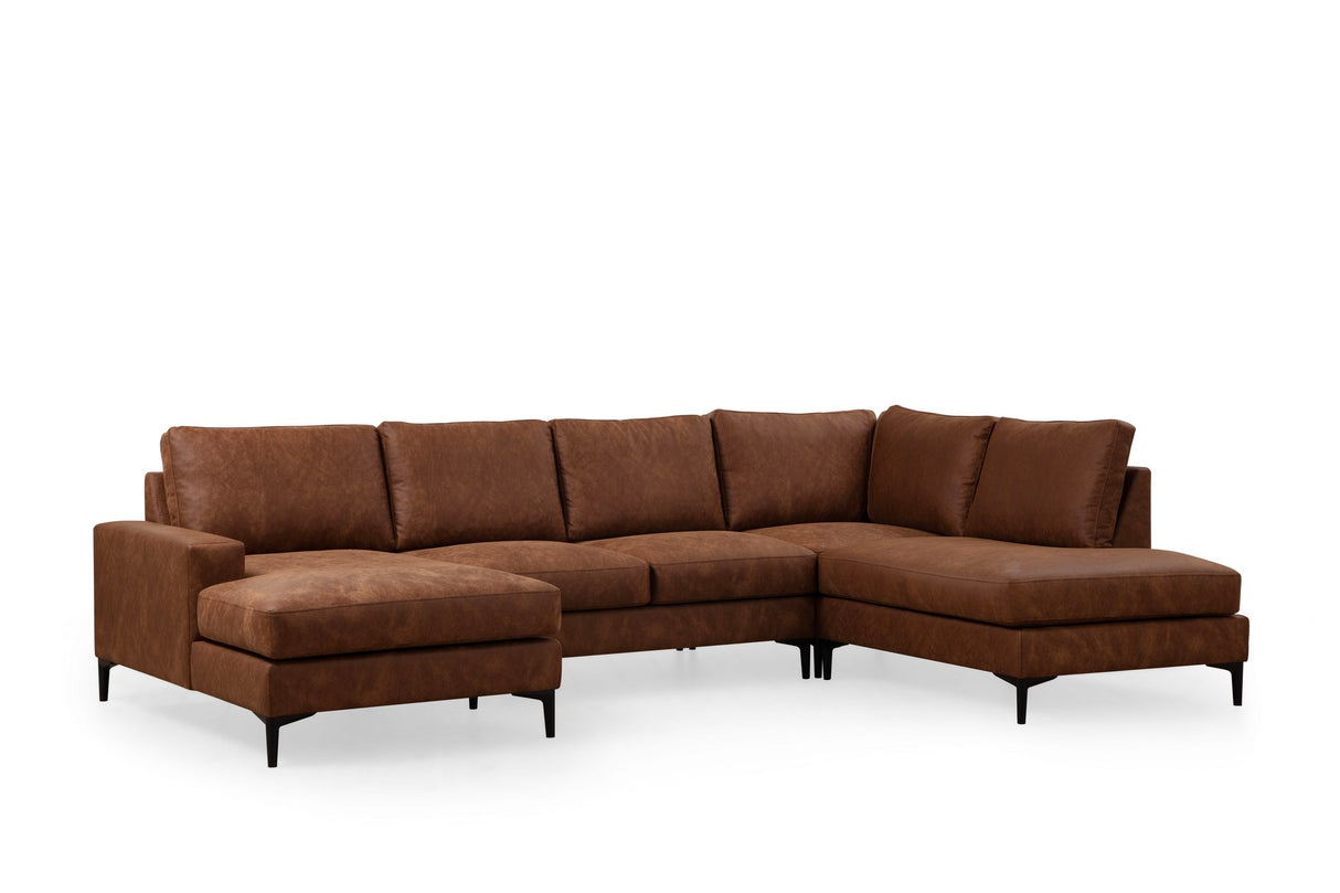 U-Bank Ecksofa Cognac Stoff 314x200 cm – Rechts – Porto