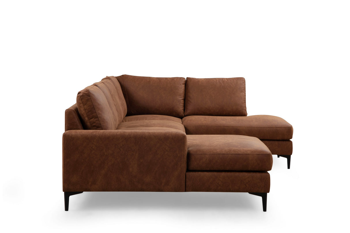 U-Bank Ecksofa Cognac Stoff 314x200 cm – Rechts – Porto