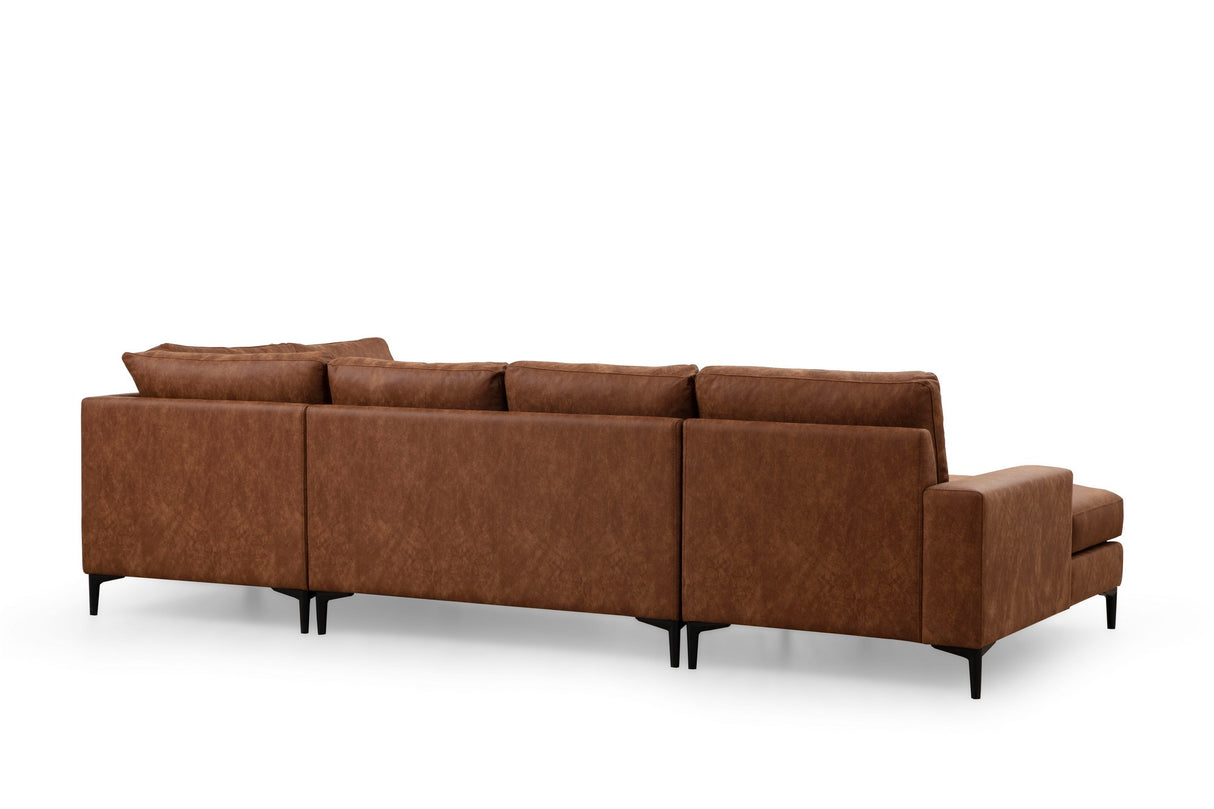 U-Bank Ecksofa Cognac Stoff 314x200 cm – Rechts – Porto