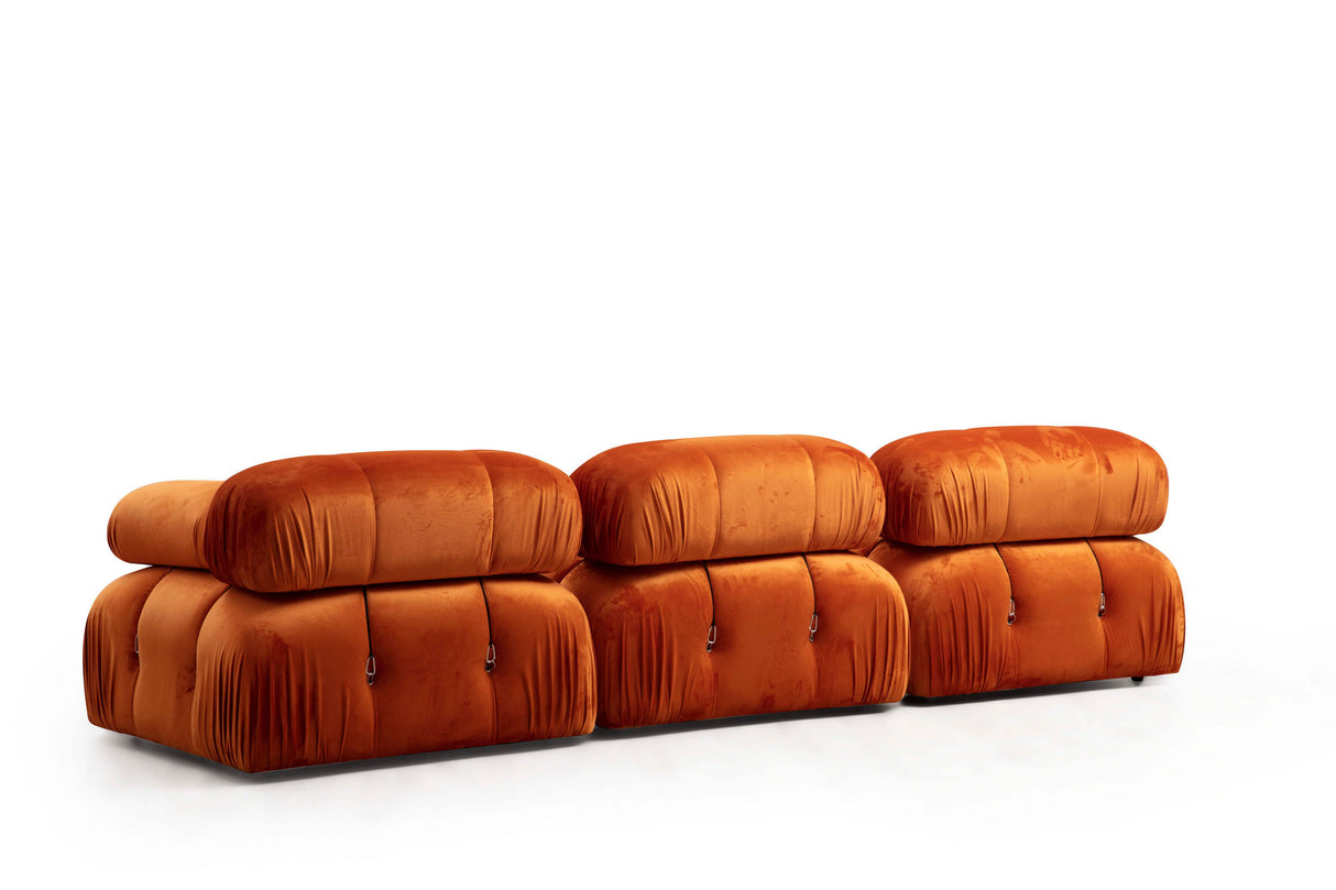 Modulares XXL-Ecksofa Bubble mit Hocker - Samt orange