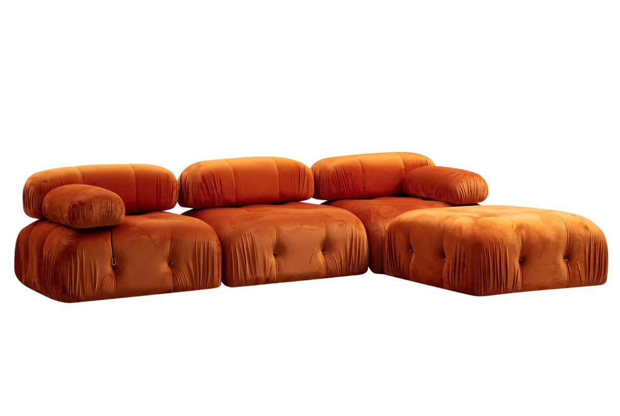 Modulares XXL-Ecksofa Bubble mit Hocker - Samt orange
