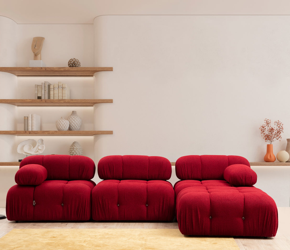 Modulares XXL-Ecksofa Bubble mit Hocker - Samt rot
