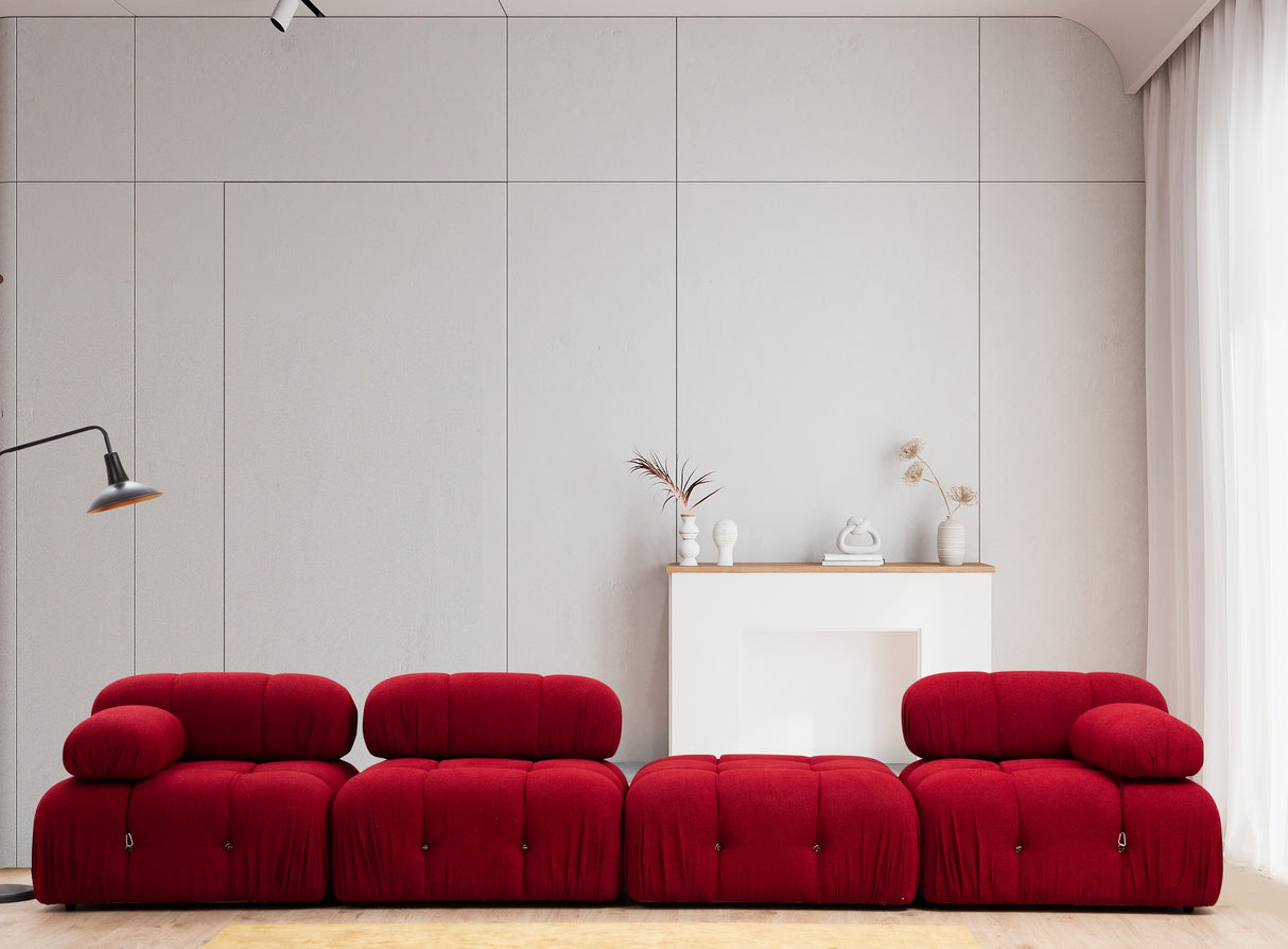 Modulares XXL-Ecksofa Bubble mit Hocker - Samt rot