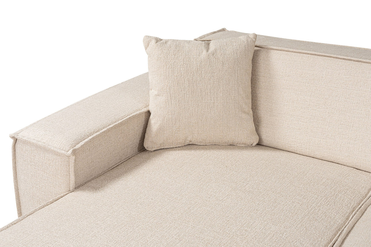 Ecksofa aus beigem Stoff mit Nähten - XXL - 8 Personen - Puzzle