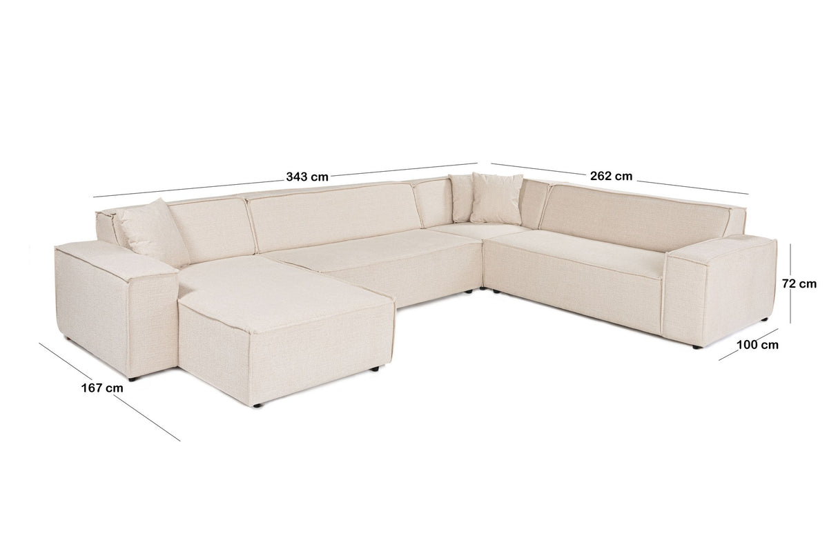 Ecksofa aus beigem Stoff mit Nähten - XXL - 8 Personen - Puzzle
