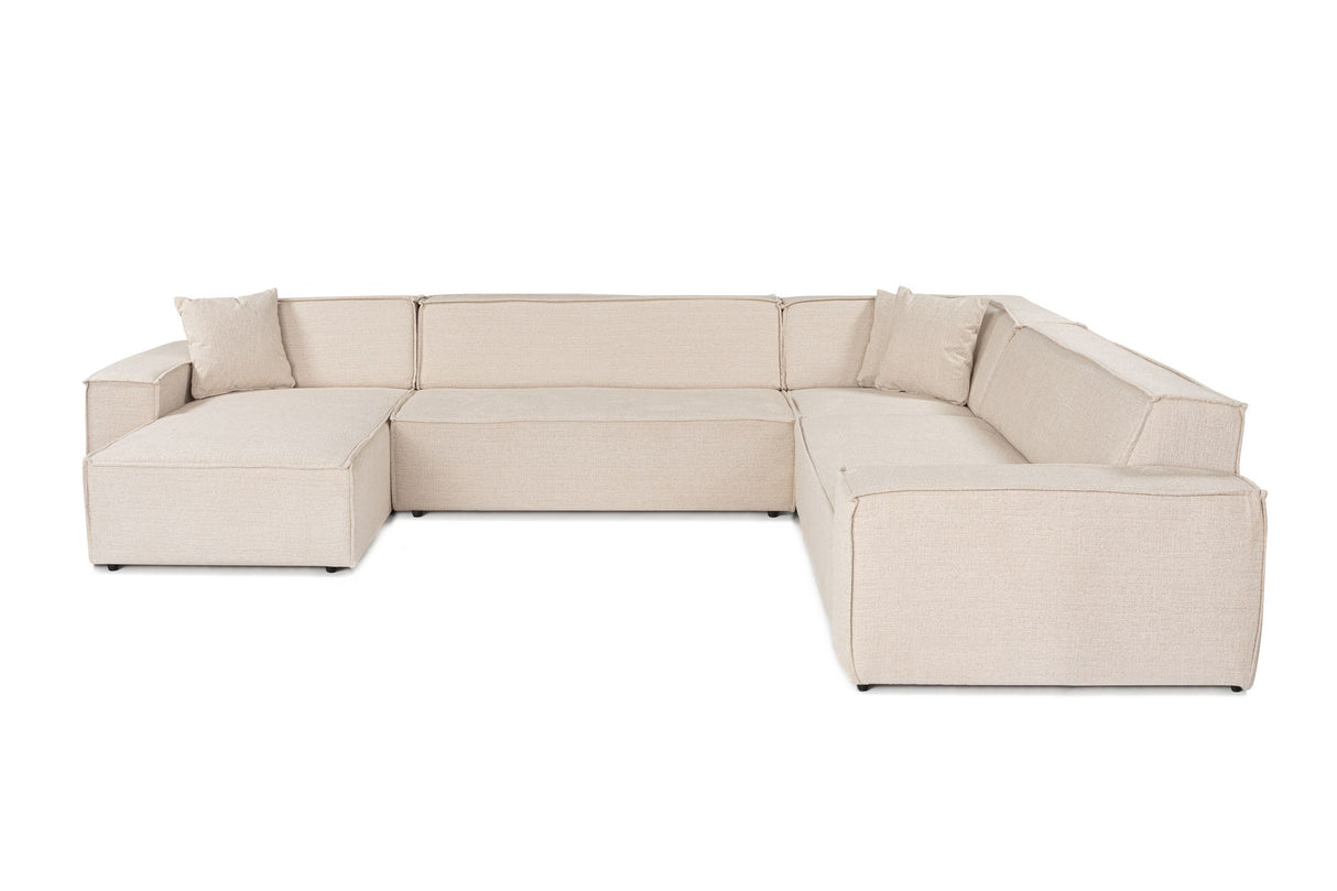 Ecksofa aus beigem Stoff mit Nähten - XXL - 8 Personen - Puzzle