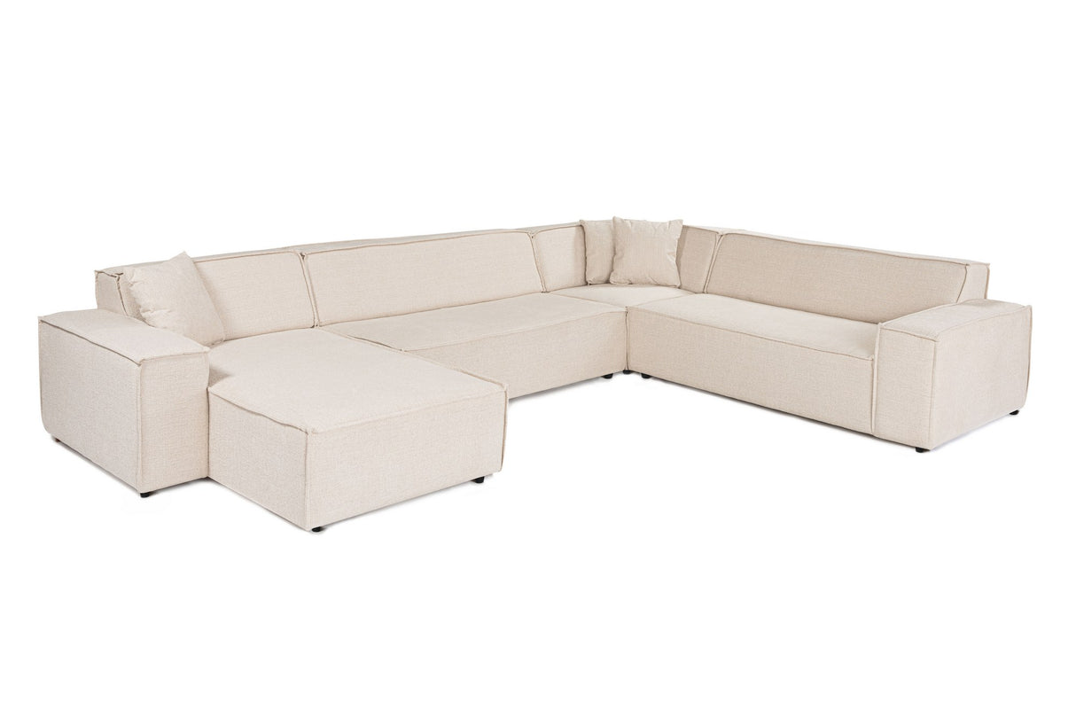 Ecksofa aus beigem Stoff mit Nähten - XXL - 8 Personen - Puzzle