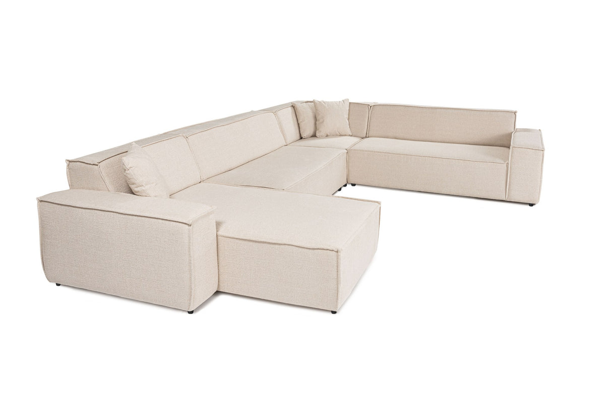 Ecksofa aus beigem Stoff mit Nähten - XXL - 8 Personen - Puzzle